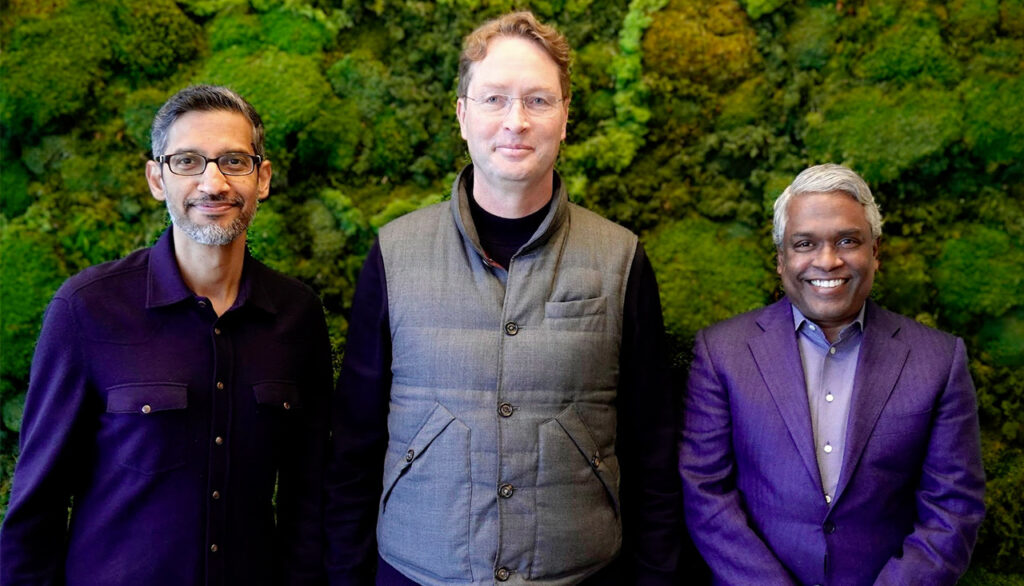 Sundar Pichai, CEO di Google e Alphabet, Ola Källenius, CEO di Mercedes-Benz Group AG e Thomas Kurian, CEO di Google Cloud