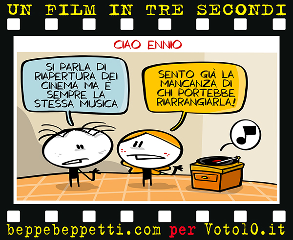 La vignetta dedicata a Ennio Morricone realizzata da Beppe Beppetti per Voto 10