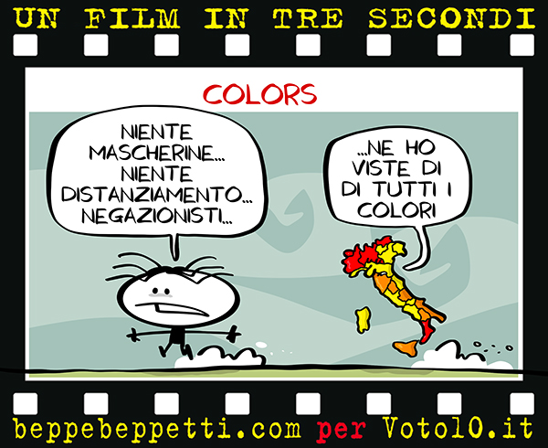 La vignetta dedicata all’Italia rossa, arancione e gialla - Beppe Beppetti per Voto 10