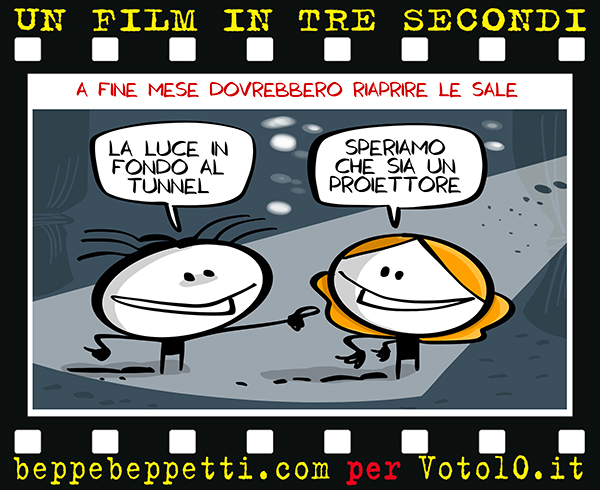 La vignetta dedicata alle riaperture dei cinema - Beppe Beppetti per Voto 10