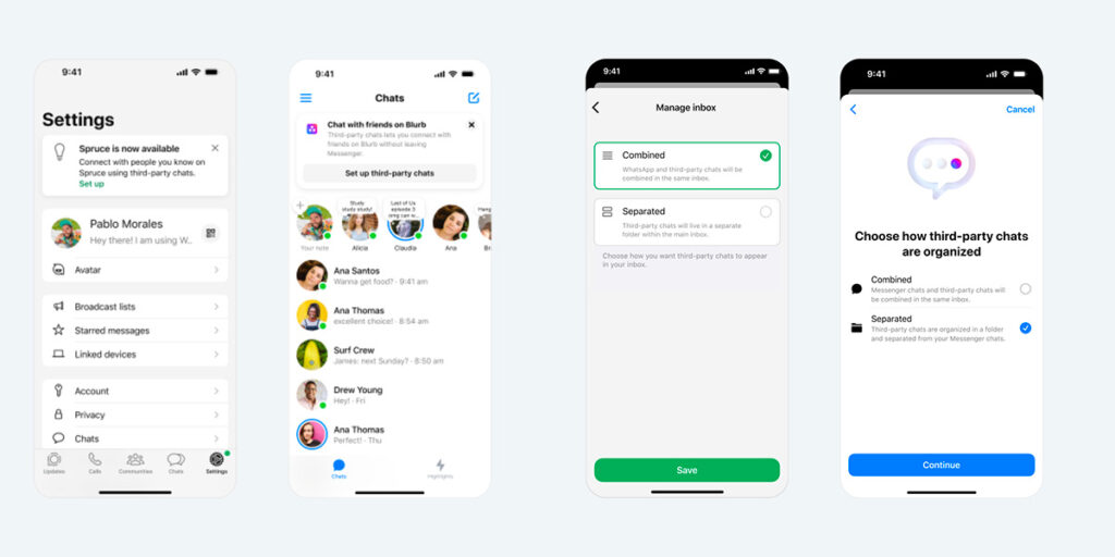 WhatsApp e Messenger interazione con le app di terze parti